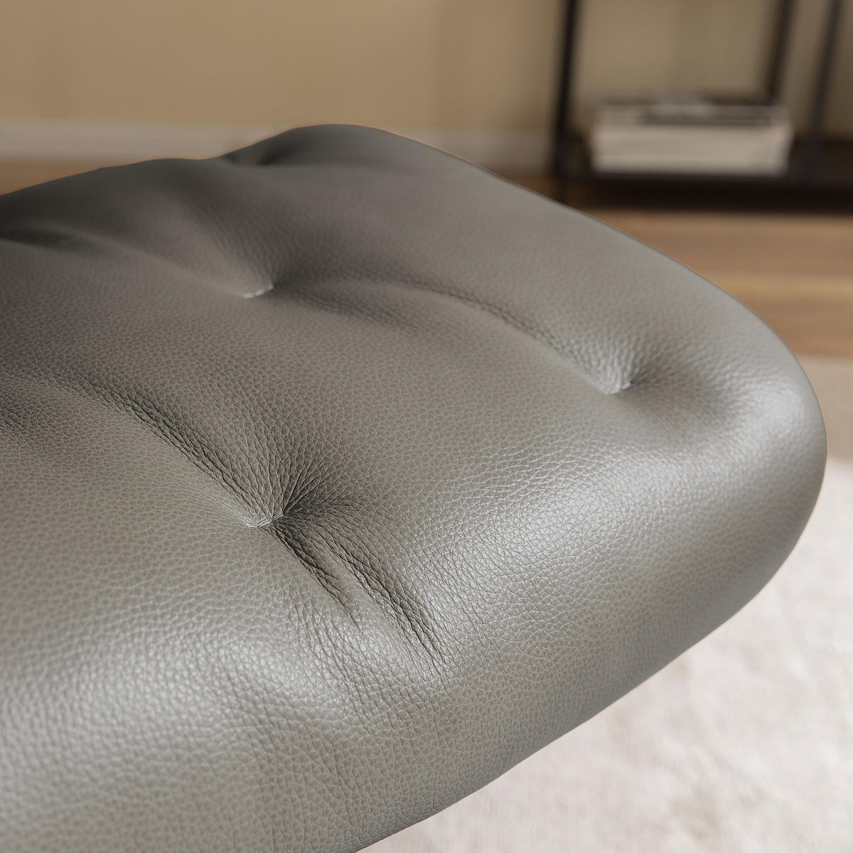 POLSTERHOCKER - Leder - Dunkelgrau/Grau, Leder/Metall (52/40/39cm) - home24