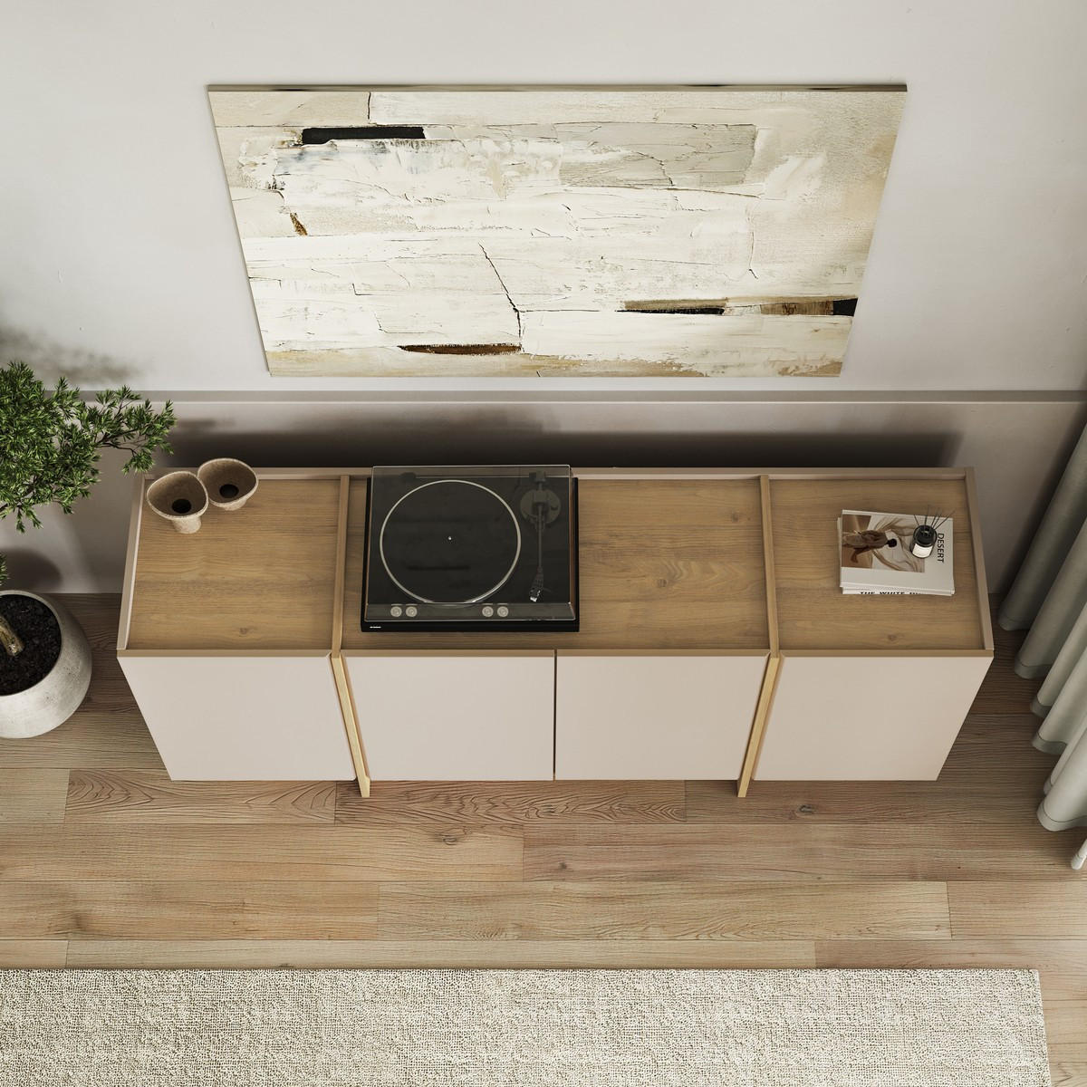 SIDEBOARD mit 4 Türen, Dekor in Kaschmir und Eiche-dekor 180/45/80 cm - Beige, Holzwerkstoff (45/80/44cm) - Calicosy