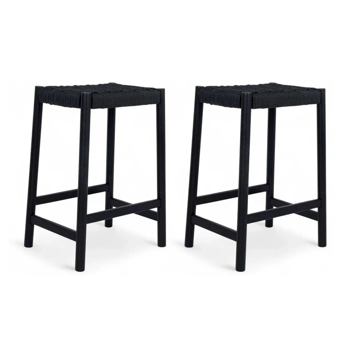 BARHOCKER-SET 2 Stück in Rattan / Eiche Schwarz - Schwarz, Holz/Papier (44/66/37cm) - Furnhouse