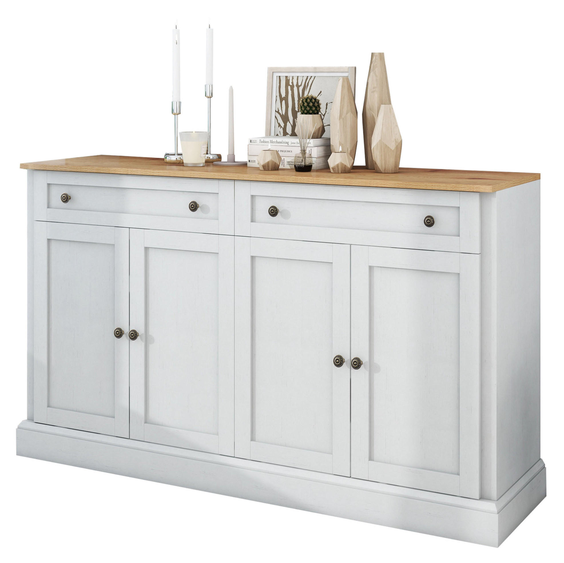 SIDEBOARD 150/40/86 cm mit 4 Türen, 2 Schubladen und verstellbaren Einlegeböden, Weiß/Naturholz - Naturfarben, Holzwerkstoff (150/86/40cm) - Redom
