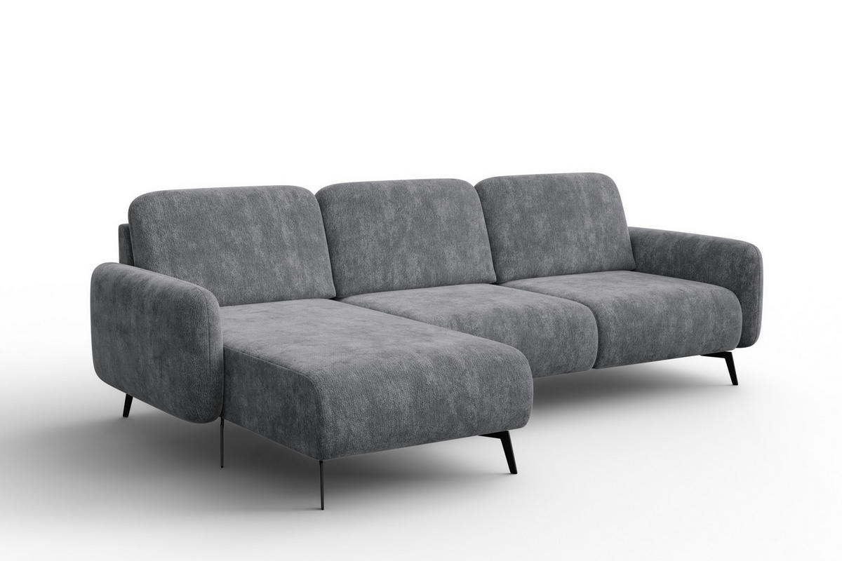 ECKSOFA FEBE 4-Sitzer LINKS, grauer Chenille-Stoff - Schwarz/Grau, Holz/Textil (264/157cm) - Wozimo