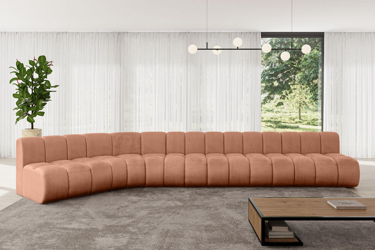 ECKSOFA modulares Sofa Montra-L3 - 472x174x70 cm Apricot - Koralle, Holzwerkstoff/Textil (472/174cm) - ALTDECOR