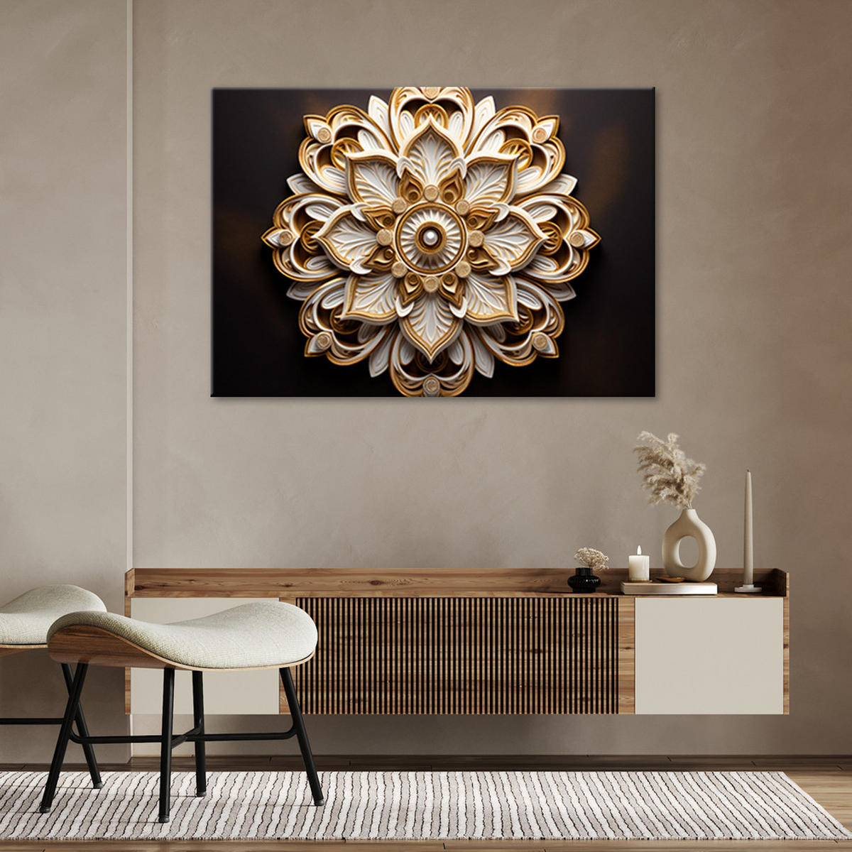 WANDBILD ai abstrakte goldene blume 3d - Beige, Textil (60/40cm) - Feeby
