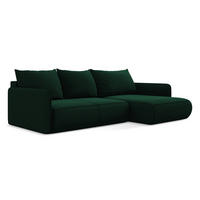 ECKSOFA mit Schlaffunktion Samt Stoff Grün - Dunkelgrün/Schwarz, Kunststoff/Textil (240/148cm) - Makamii