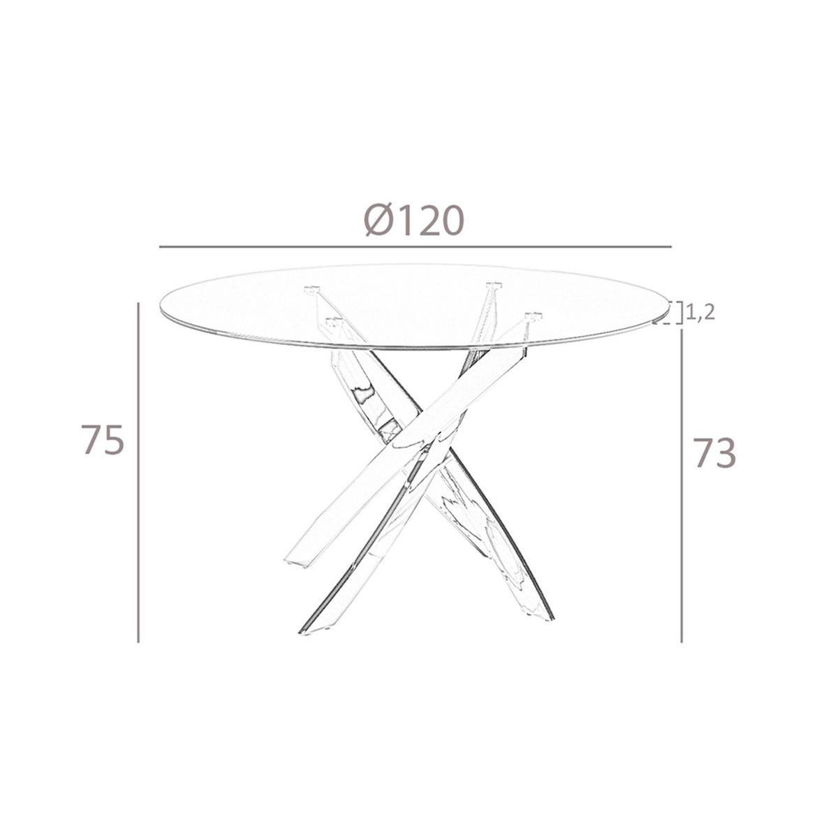 ESSTISCH Esstisch runde gehärtetes Glas aus verchromter Stahl Ø120/75 cm - Edelstahlfarben/Transparent, Glas/Metall (120/120/75cm) - ANGEL CERDA