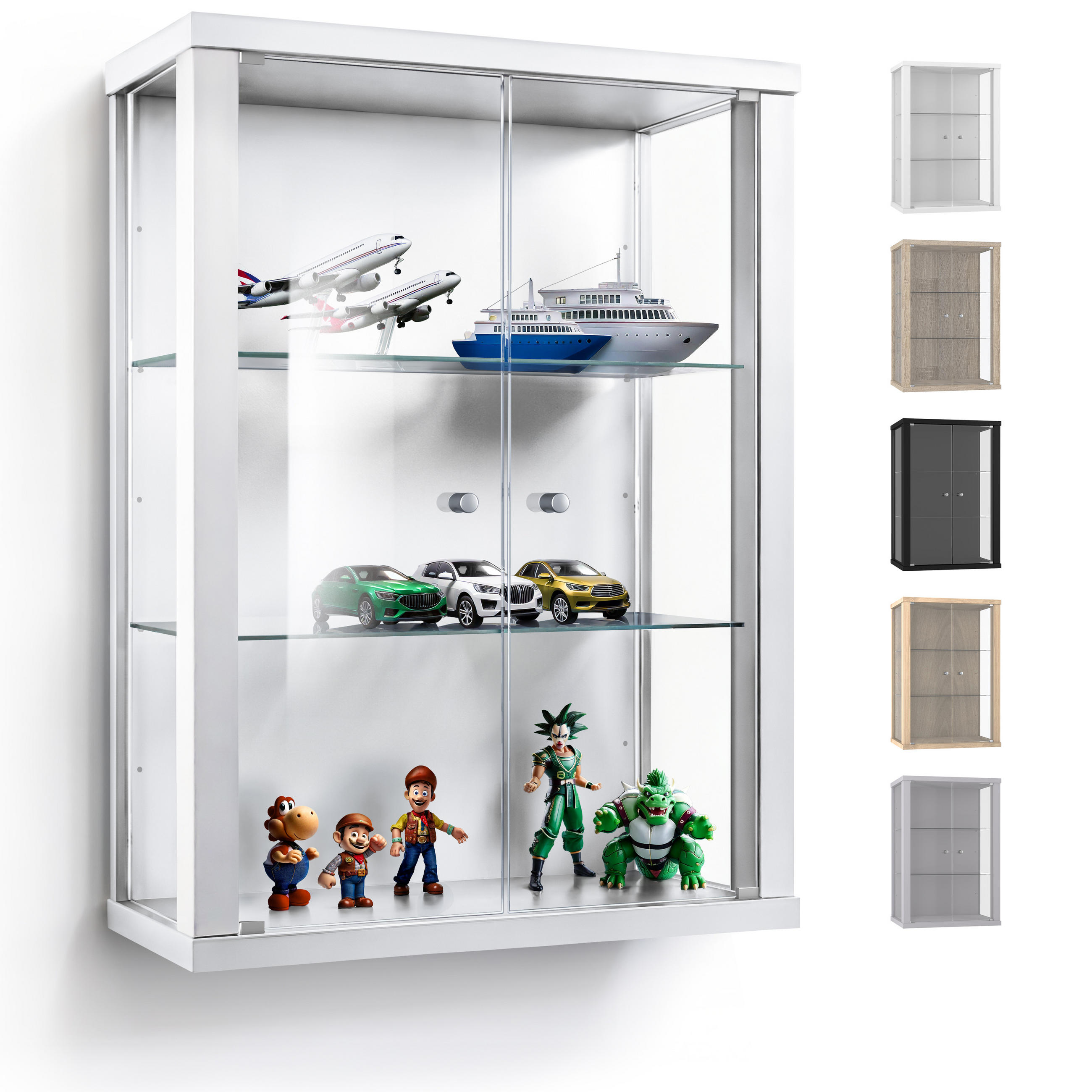 HÄNGEVITRINE 25/60/80 cm mit 2 höhenverstellbaren Glasböden - Transparent/Silberfarben, Glas/Holzwerkstoff (60/80/25cm) - K-Möbel