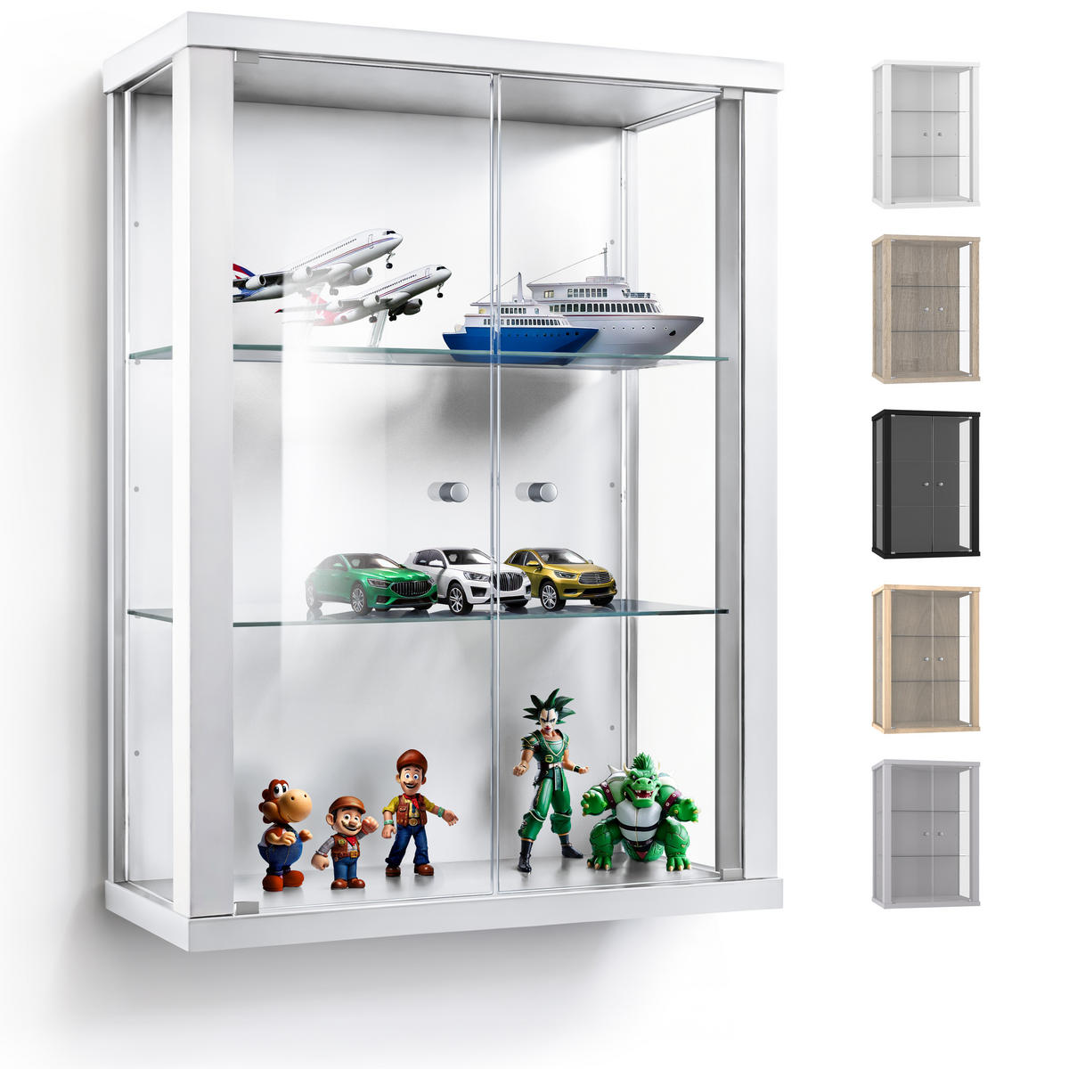 HÄNGEVITRINE 25/60/80 cm mit 2 höhenverstellbaren Glasböden - Transparent/Silberfarben, Glas/Holzwerkstoff (60/80/25cm) - K-Möbel