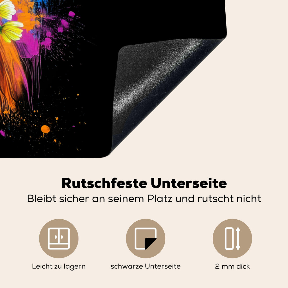 HERDABDECKPLATTE Schottischer Highlander - Graffiti - Bunt - Blume - Tiere Ceranfeldabdeckung 90x52 cm - Multicolor, Kunststoff (90/52/0.2cm) - MuchoWow