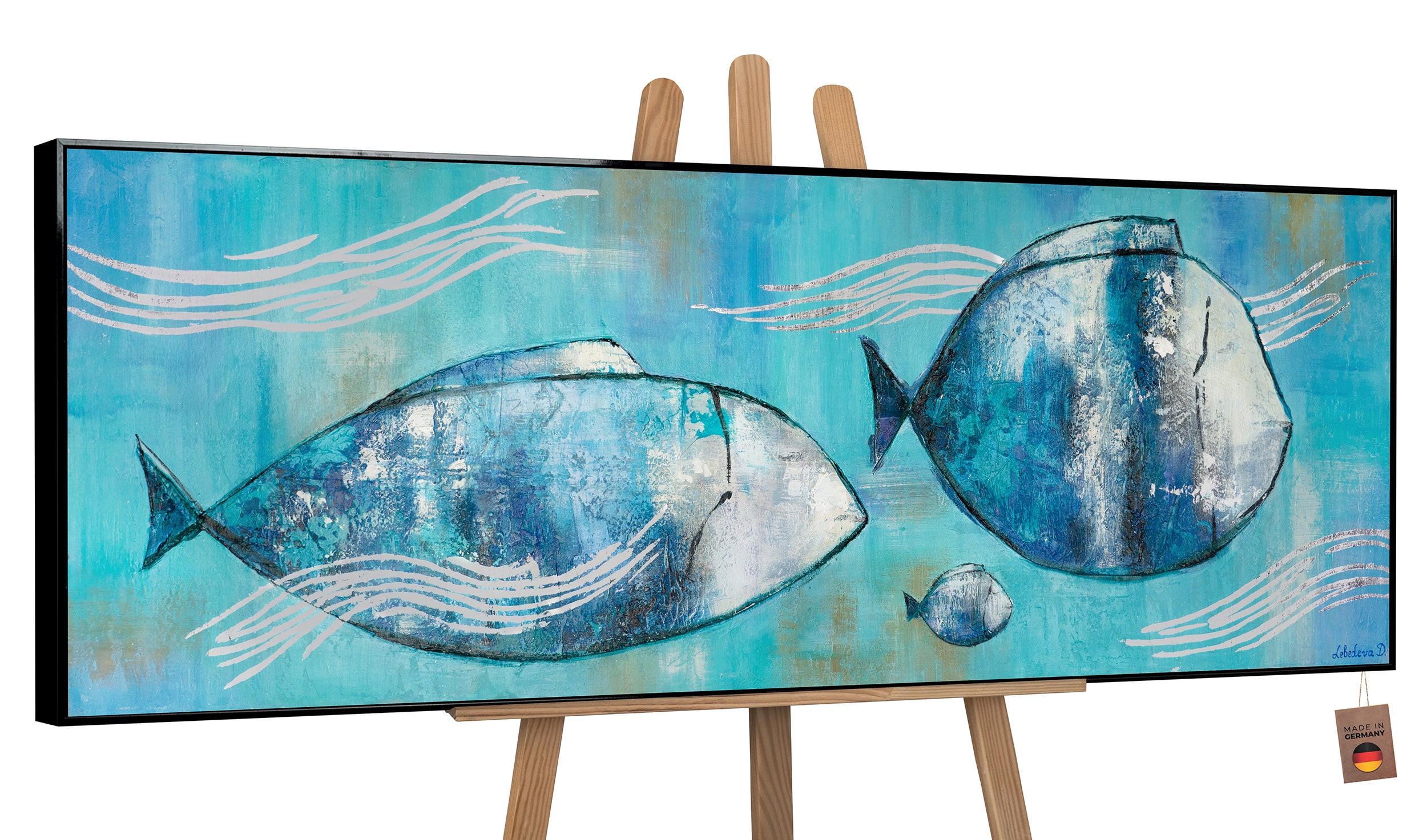 GEMÄLDE Reisende Fische Schattenfugenrahmen schwarz 120x40 cm - Schwarz, Holz (120/40cm) - YS-art gallery