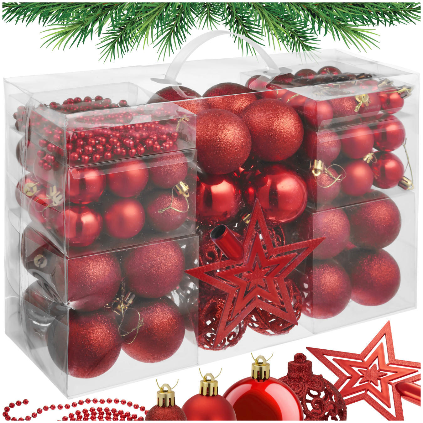 WEIHNACHTSKUGELN ,Durchmesser 3, 4 und 6 cm,rot - Rot, Textil (6/6/6cm) - tectake