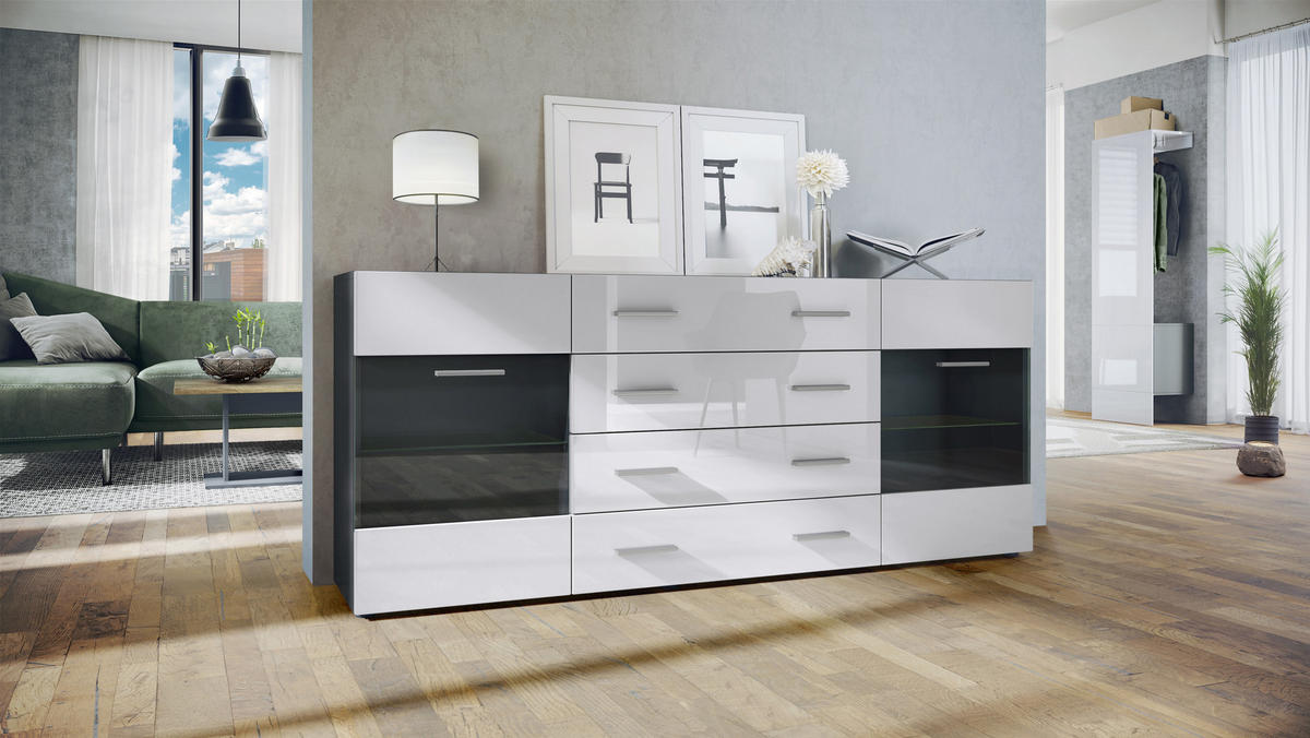 SIDEBOARD Carlos Weiß Hochglanz - Weiß Hochglanz, Holzwerkstoff (166/72/35cm) - Vladon