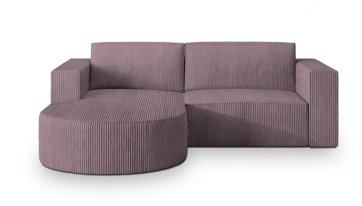 ECKSOFA SORELA P L-S Lila Kordstoff mit Schlaffunktion - Lila, Holz (263/174cm) - MASSENO