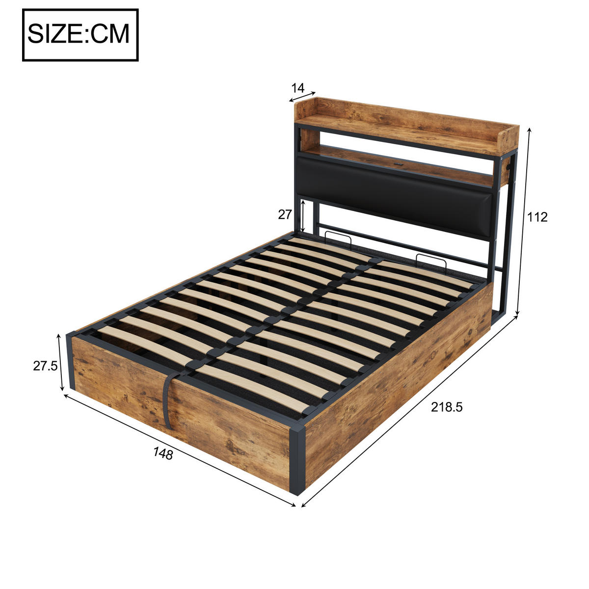 POLSTERBETT 140/200 cm in Schwarz Stoff mit Bettkasten, USB und Ablage - Schwarz, Holzwerkstoff/Textil (140/200cm) - WISHDOR