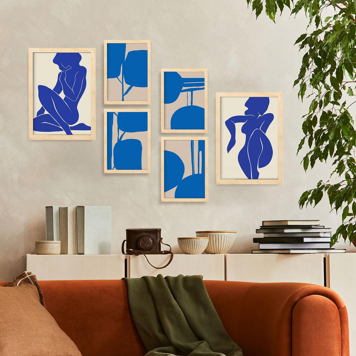 POSTER Set Mit 6 Körper des Tempels 2 in femininer Zusammenfassung Größe A3 & A4 Rahmen aus hellem Holz - Beige, Papier (29.7/1cm) - Nacnic