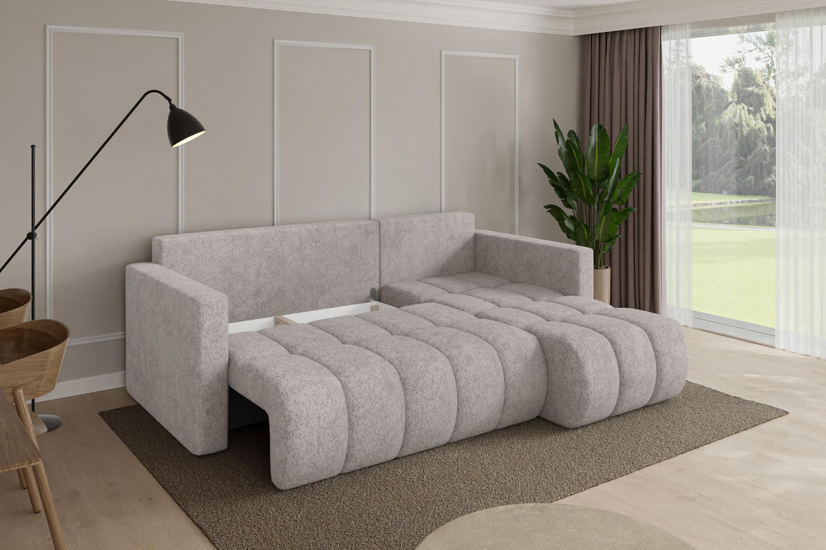 ROHOVÁ SEDAČKA s funkcí spaní, otoman vpravo GARD-L 226x146x85 světle šedá velur - černá/světle šedá, kompozitní dřevo/textil (226/146cm) - ALTDECOR