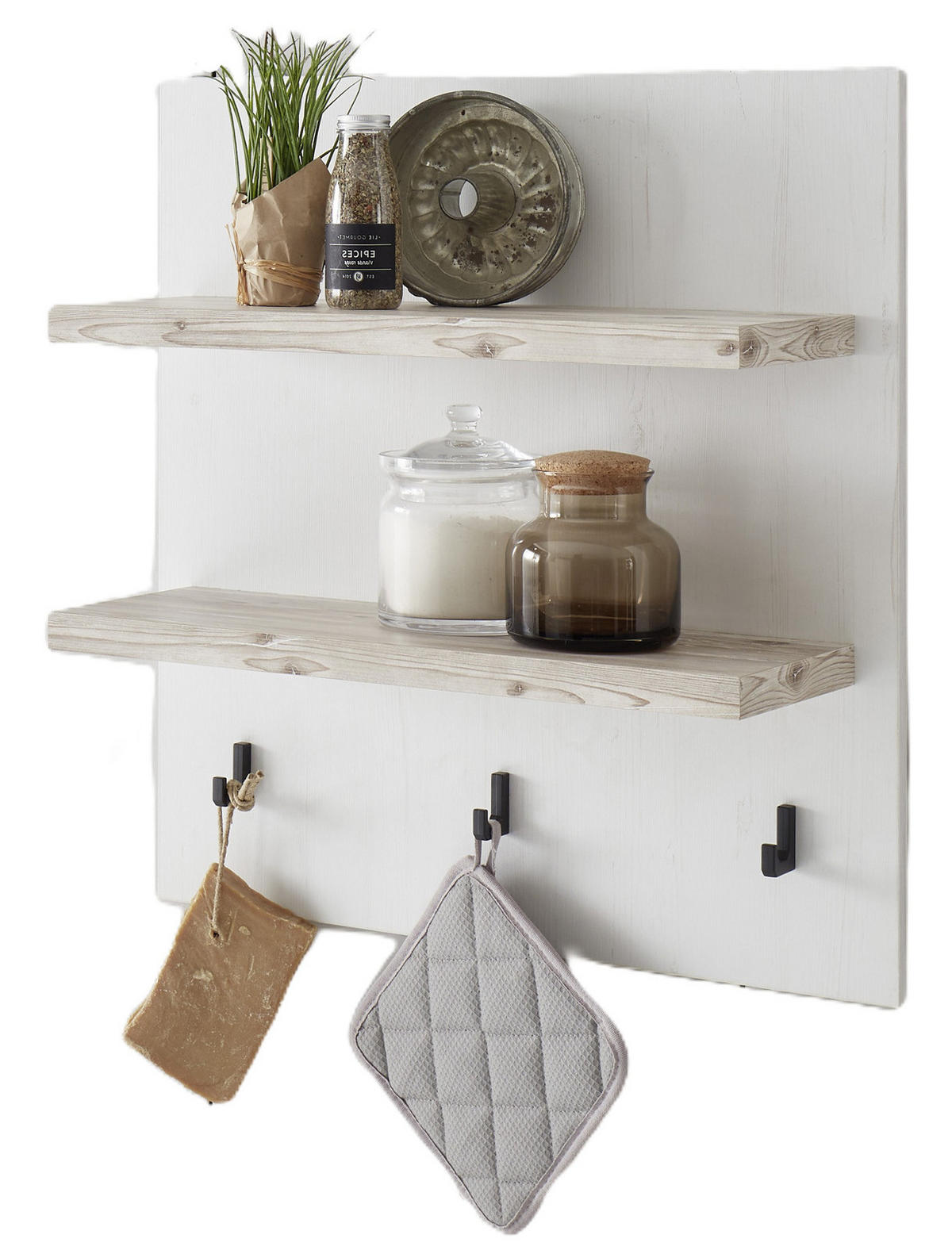 KÜCHENREGAL weiß Pinie Landhaus, Küche Wandregal 60 x 65 cm Gewürzregal - Weiß, Holzwerkstoff (60/65/20cm) - Furn.Design