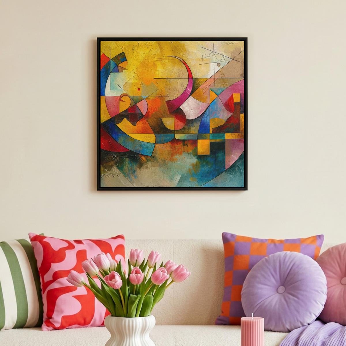 LEINWAND Bilder mit Rahmen - Kunst - Abstrakt - Modern - 50x50 - Gelb, Textil (50/50cm) - MuchoWow