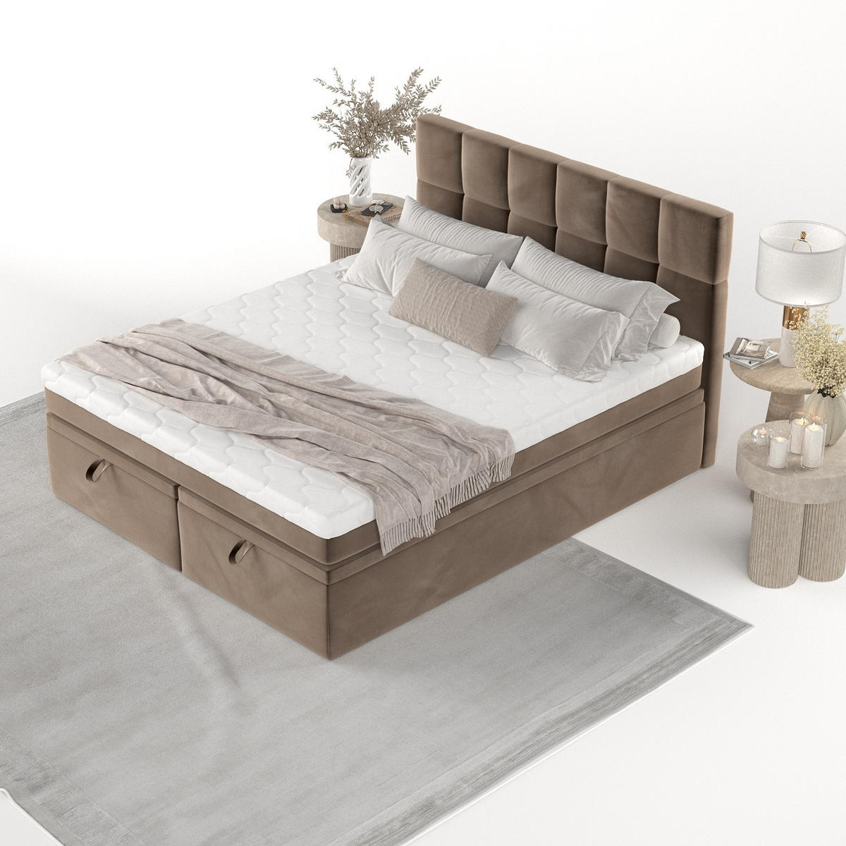 BOXBETT Elano 180/200 cm Braun im Paros Stoff - Schwarz/Braun, Holz/Holzwerkstoff (180/200cm) - AltaBeds