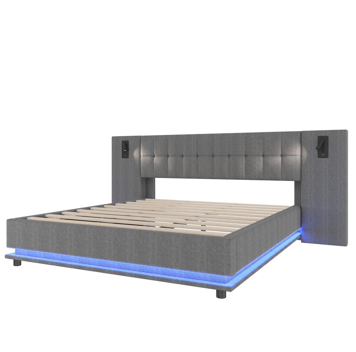 ČALOUNĚNÁ postel s LED páskem, 180/200 cm šedá, s USB a světlem v čele - šedá, textil (180/200cm) - BEAOK