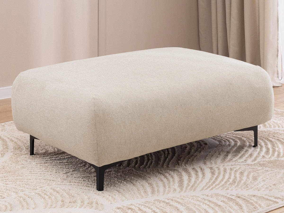 POLSTERHOCKER Cardea in Bubble-Optik aus weichem Hellbeige Strukturstoff mit hohem Sitzkomfort - Beige/Schwarz, Holz/Textil (110/46/65cm) - S-Style Möbel