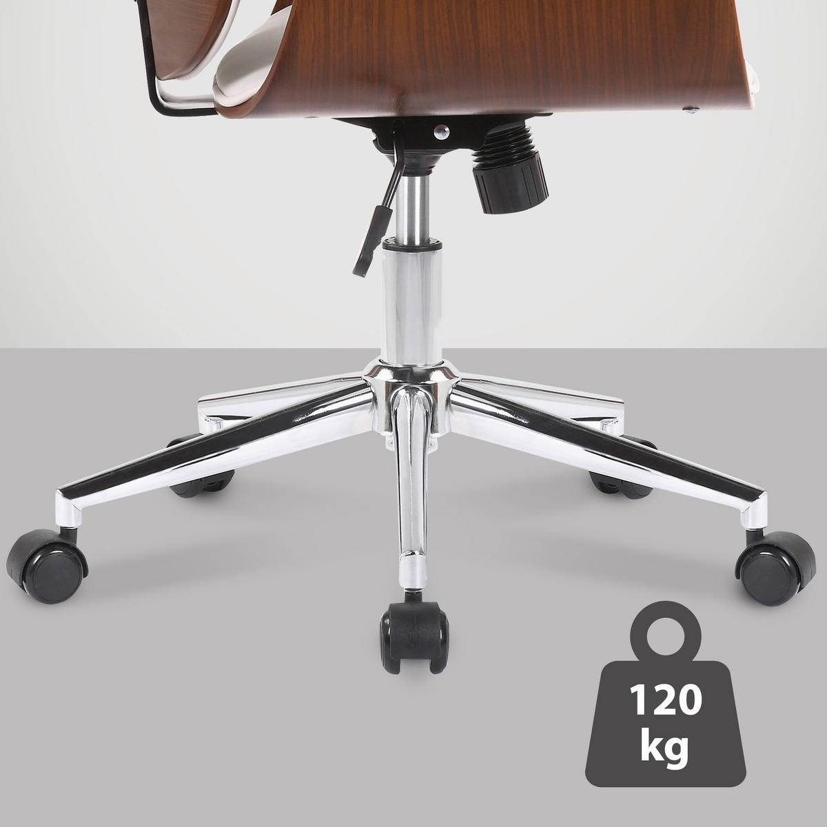 DREHSTUHL Holz walnuss/weiß - Chromfarben/Walnussfarben, Holz/Textil (69/82/62cm) - CLP