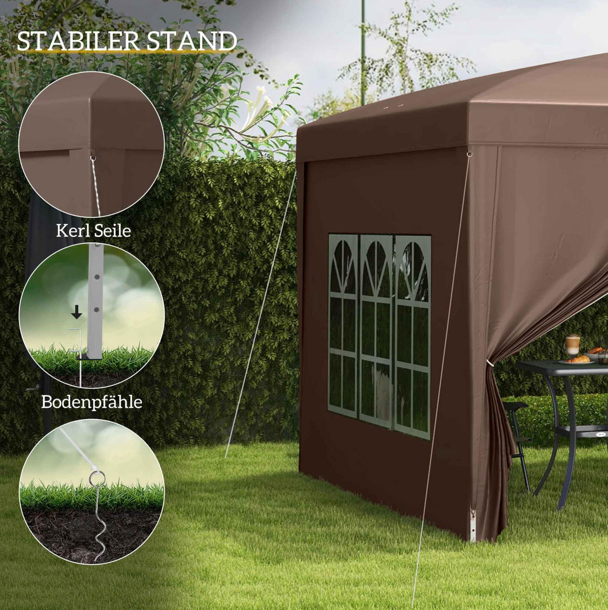 PAVILLON 295/295/258 cm kaffeebraun aus Polyester mit 4 Wänden - Braun, Textil (295/258/295cm) - OKWISH