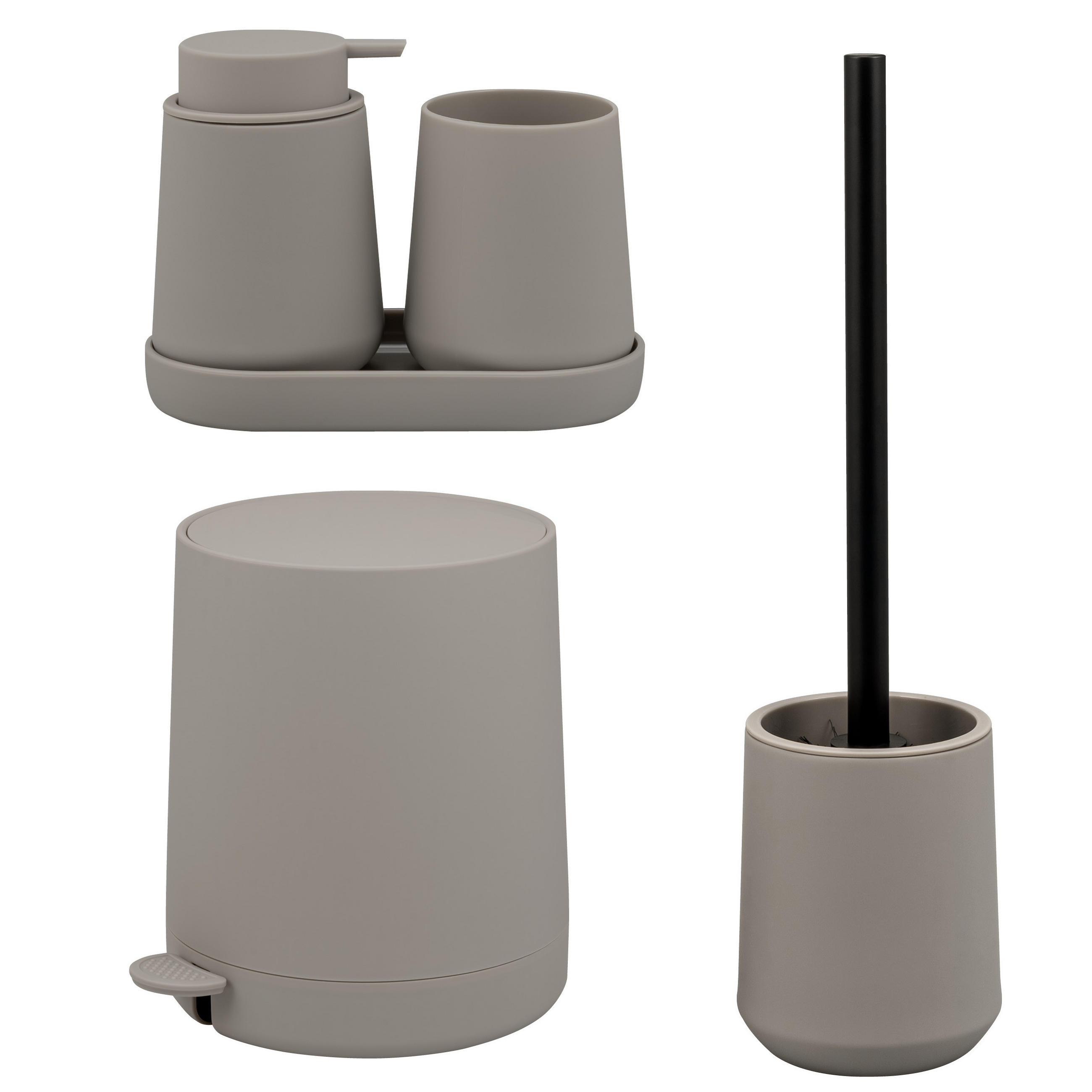 BAD-ACCESSOIRES-SET TESERO, Soft-Touch, braun - Braun, Kunststoff (22.5/25.5/25cm) - eluno