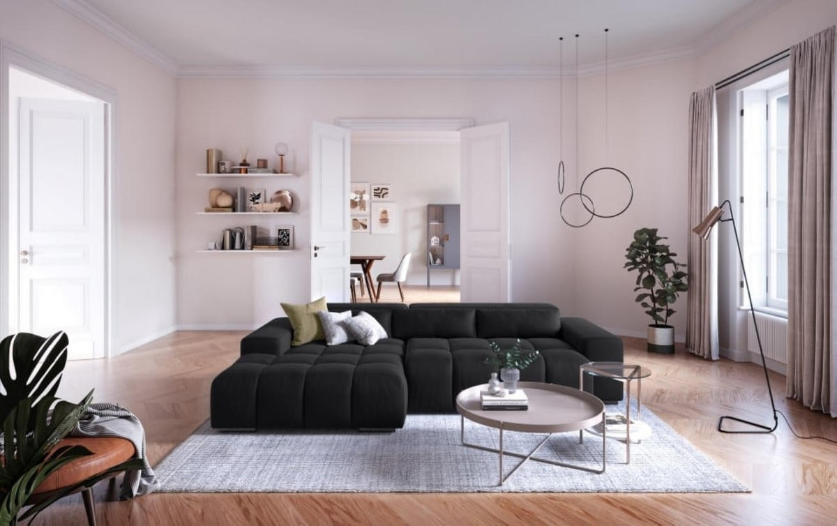 ECKSOFA mit elektrischem Sitzvorschub und verstellbaren Kopflehnen - Chromfarben/Schwarz, Textil (307/186cm) - Cotta