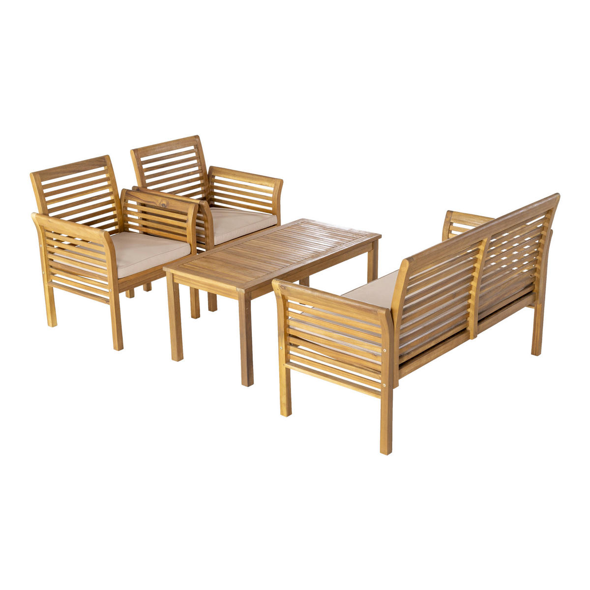 GARTENMÖBEL-SET Candela 4 TLG. - Beige/Akaziefarben, Holz/Textil - casa.pro