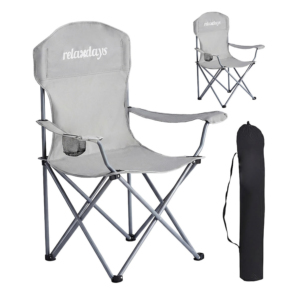 2XSKLÁDACÍ židle - šedá, kov/textil (81/97/54cm) - Relaxdays