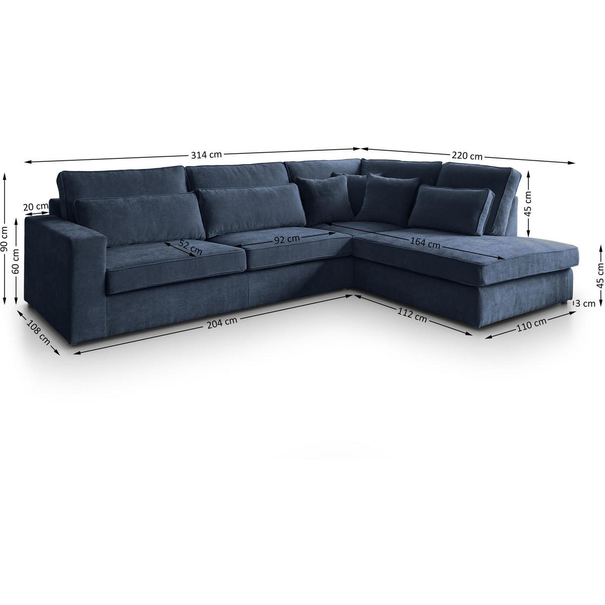 ECKSOFA Parma ohne Schlaffunktion dunkelblau links - Schwarz/Dunkelblau, Textil (314/224cm) - Beautysofa