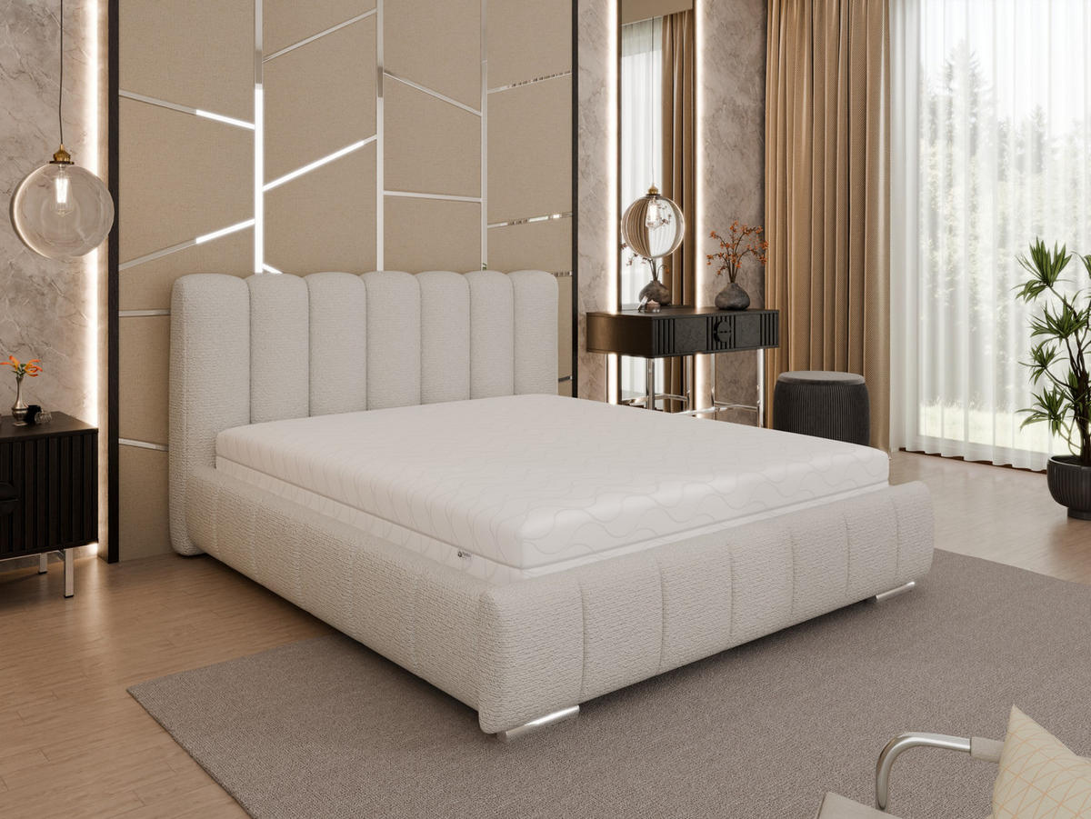POLSTERBETT Zaira 160x200cm – Elegantes Polsterbett für modernen Wohnstil , Taschenfederkernmatratze Pocket (19cm), cappuccino - Cappuccino, Holz (160/200cm) - Panda Möbel