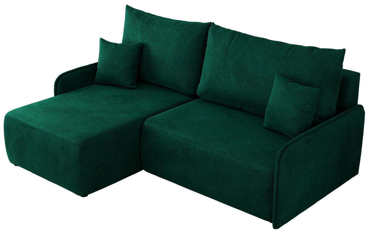 ECKSCHLAFSOFA ARPA L Dunkelgrün Velvet - links - Dunkelgrün/Schwarz, Kunststoff/Textil (198/150cm) - MKS
