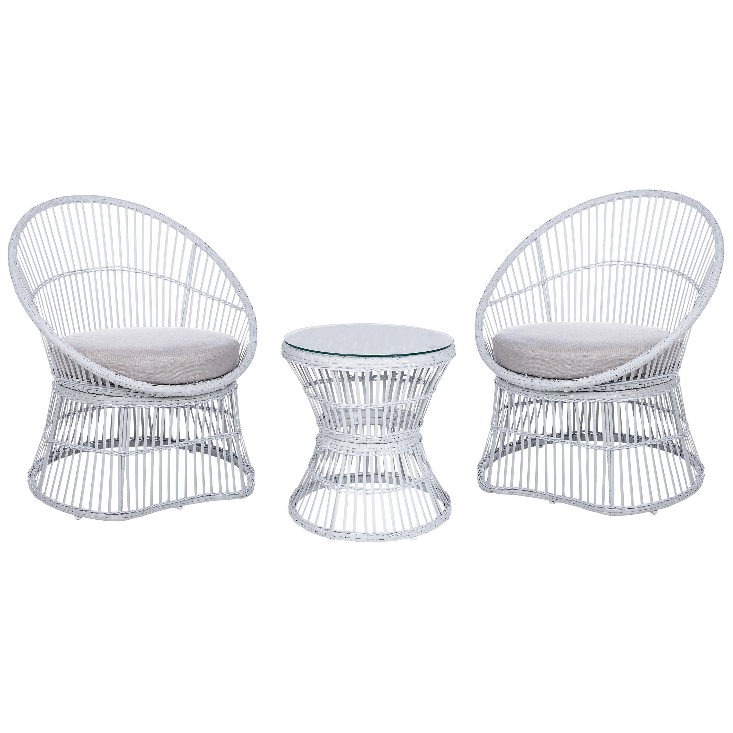BALKONSET 2-Sitzer Rattan weiß Auflagen beige Mesyna - Beige/Weiß, Naturmaterialien/Textil - Beliani