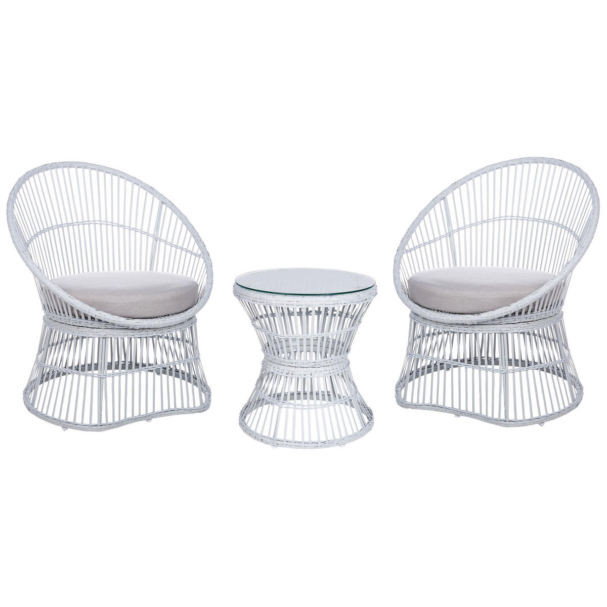 BALKONSET 2-Sitzer Rattan weiß Auflagen beige Mesyna - Beige/Weiß, Naturmaterialien/Textil - Beliani