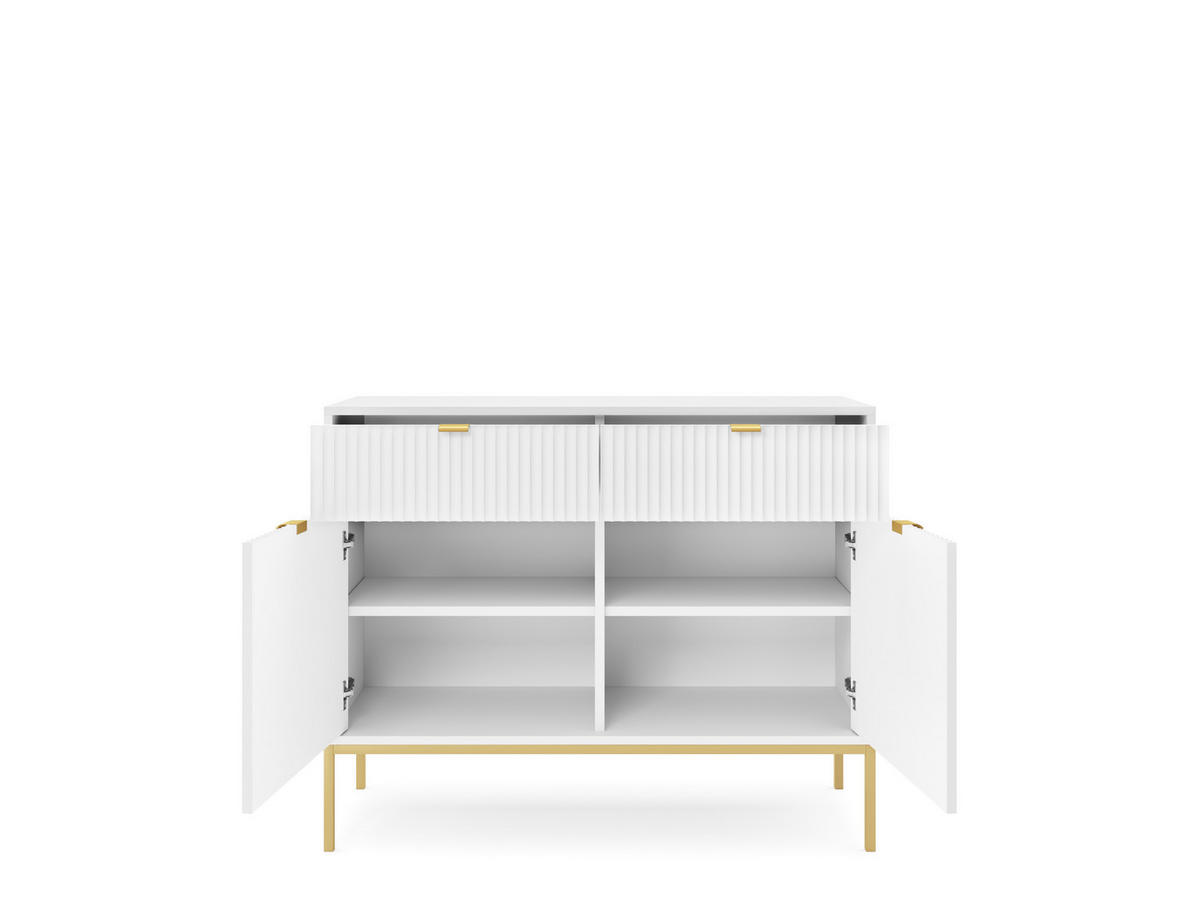 KOMMODE NOVA, Geriffelte Front, 2-Türen, 2-Schubladen 104x39x83 cm, Weiß - Goldfarben/Weiß, Holzwerkstoff/Kunststoff (104/83/39cm) - DomoHome