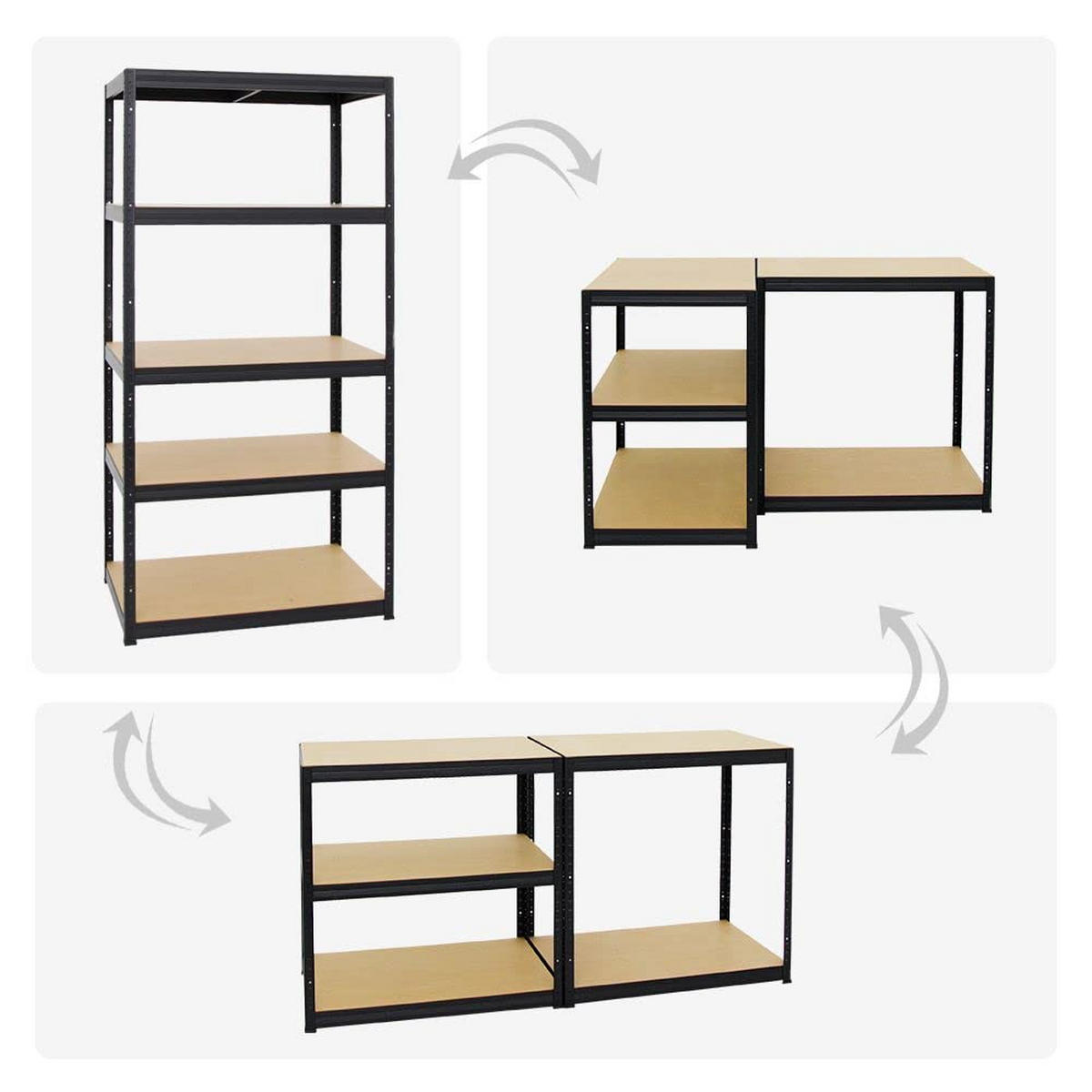 SCHWERLASTREGAL Slim Elephant M 2er-Set mit 2x 180x90x60 cm 5 Ebenen Fachlast 350 kg Schwarz - Schwarz, Metall (180/180/60cm) - PROREGAL