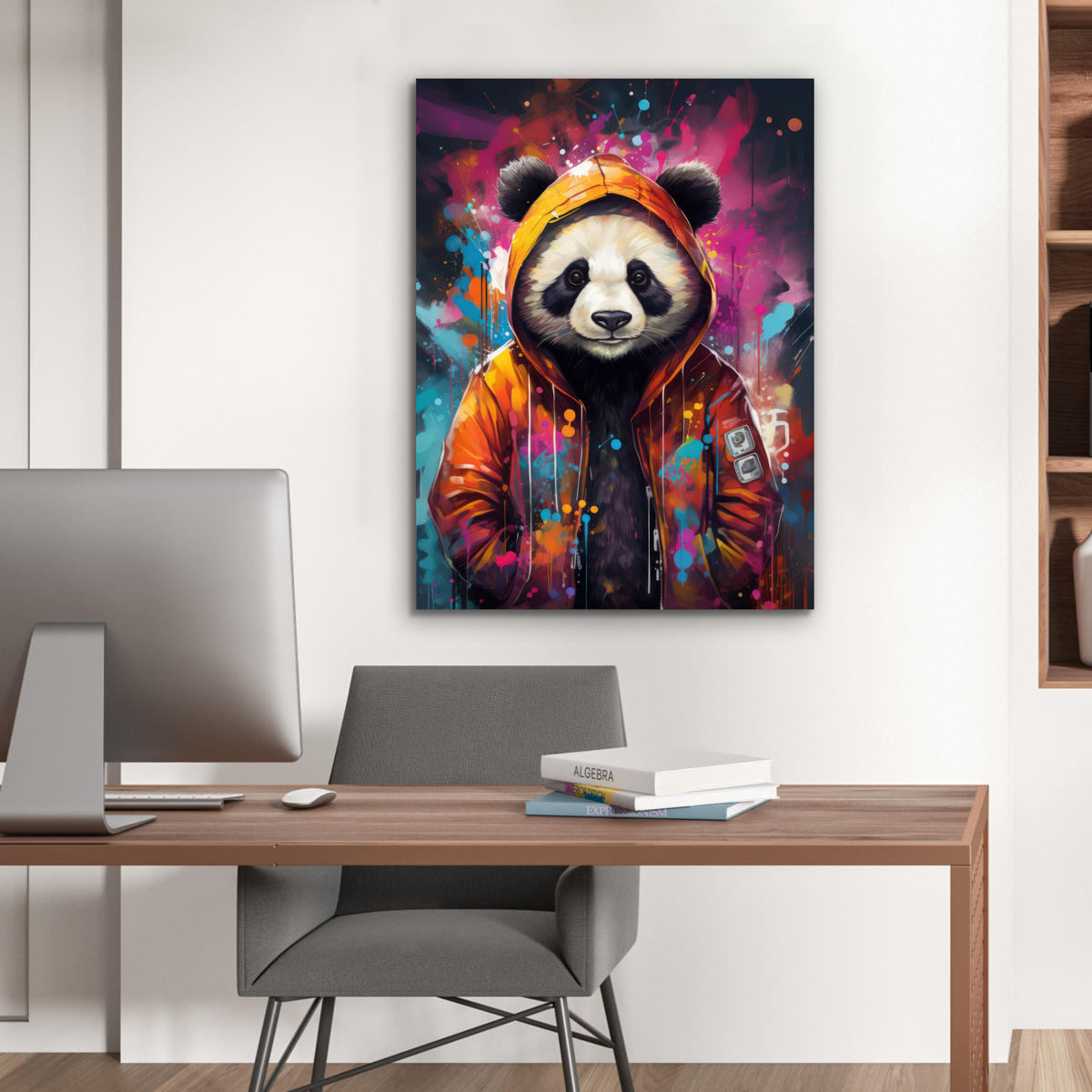 METALLBILD Panda - Jacke - Graffiti - Orange 60x80 cm - Orange, Metall (60/80cm) - MuchoWow