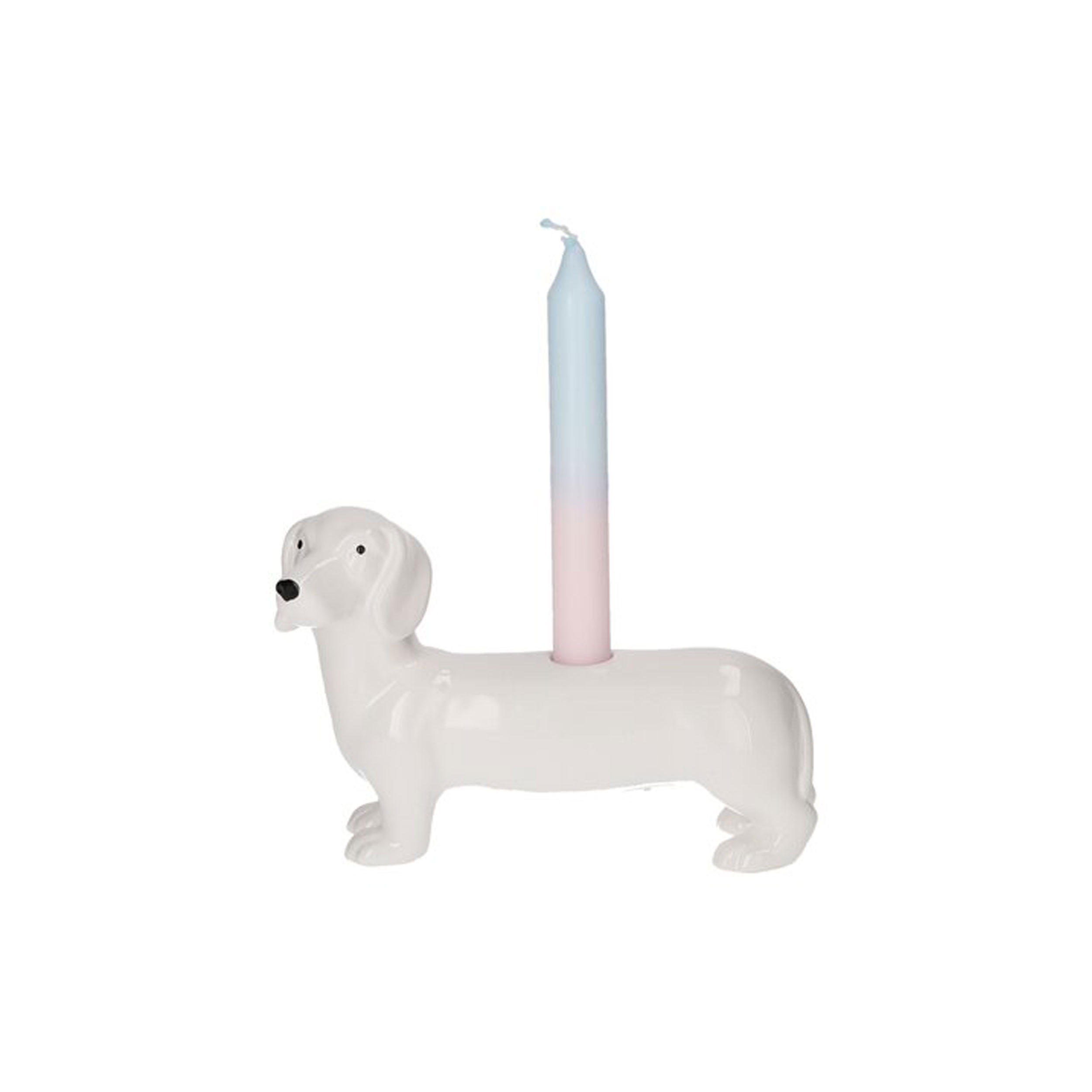 KERZENHALTER Mignon, Dackel Hund-Form, Dolomit, Weiß, H 13.2 cm - Weiß, Stein (8.5/14.7/21.5cm) - Gift Company