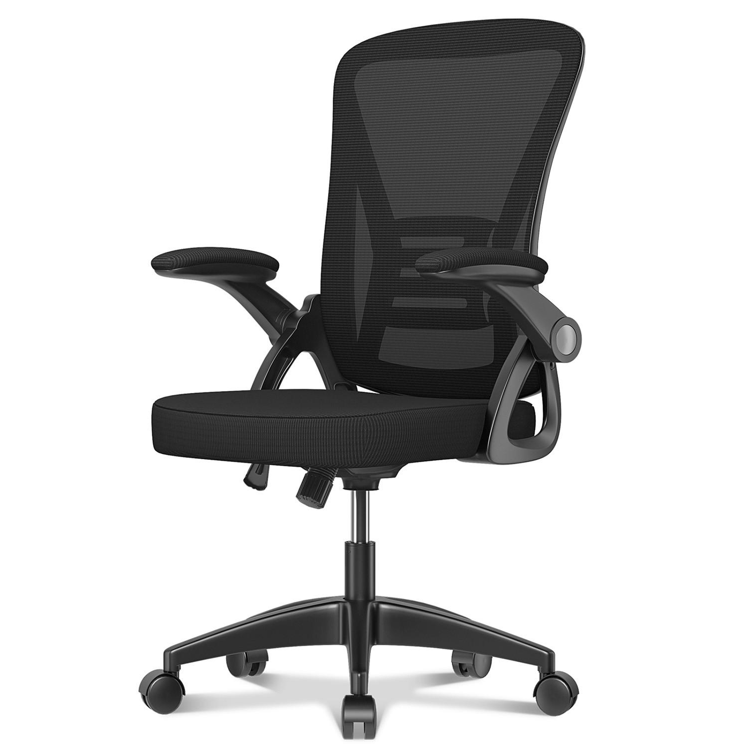 BÜRODREHSTUHL ergonomisch, mittelhohe Rückenlehne, klappbare Armlehnen – Schwarz - Schwarz, Metall (50/102/50cm) - Rattantree