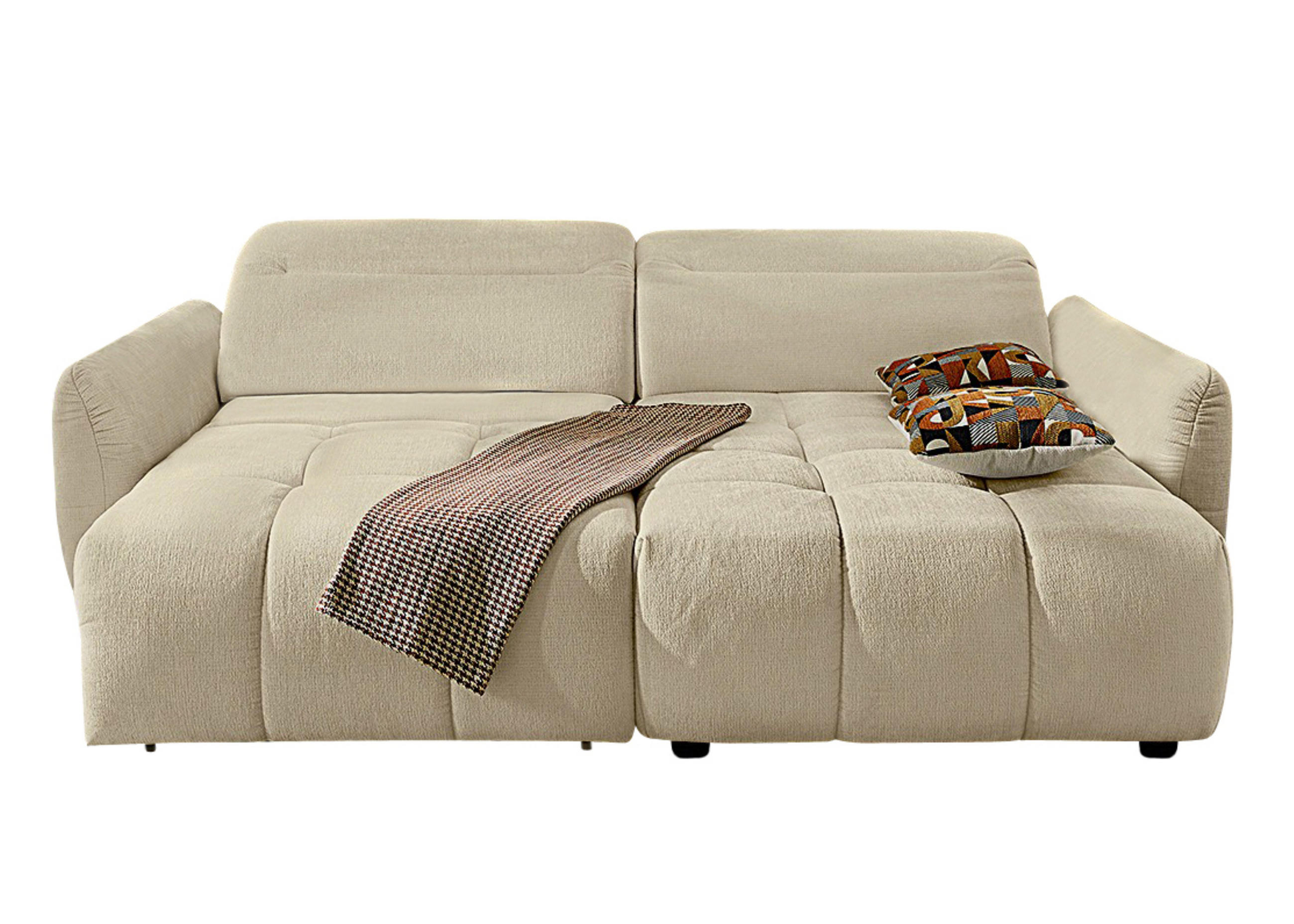 ECKSOFA mit elektrische Sitztiefenverstellung, Kopflehnen verstellbar, USB-C und -A Ladefunktion B260/T191/H106 cm, Flachgewebe Beige / 15405 - Beige/Multicolor, Kunststoff/Textil (260/191cm) - luma-home