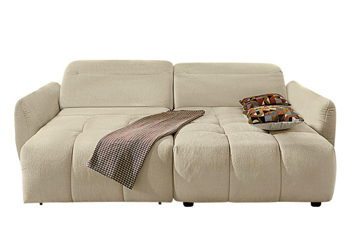 ECKSOFA mit elektrische Sitztiefenverstellung, Kopflehnen verstellbar, USB-C und -A Ladefunktion B260/T191/H106 cm, Flachgewebe Beige / 15405 - Beige/Multicolor, Kunststoff/Textil (260/191cm) - luma-home