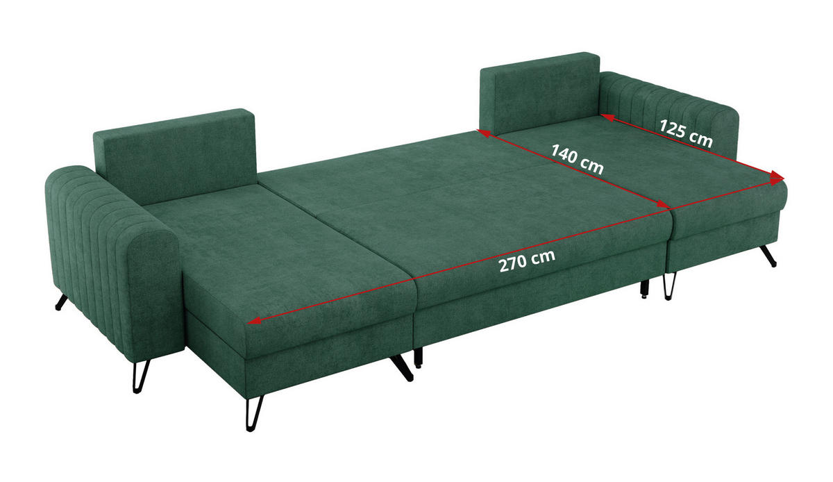 WOHNLANDSCHAFT AXEL U Struktur Grün - Schwarz/Grün, Textil/Metall (312/90/140cm) - MKS