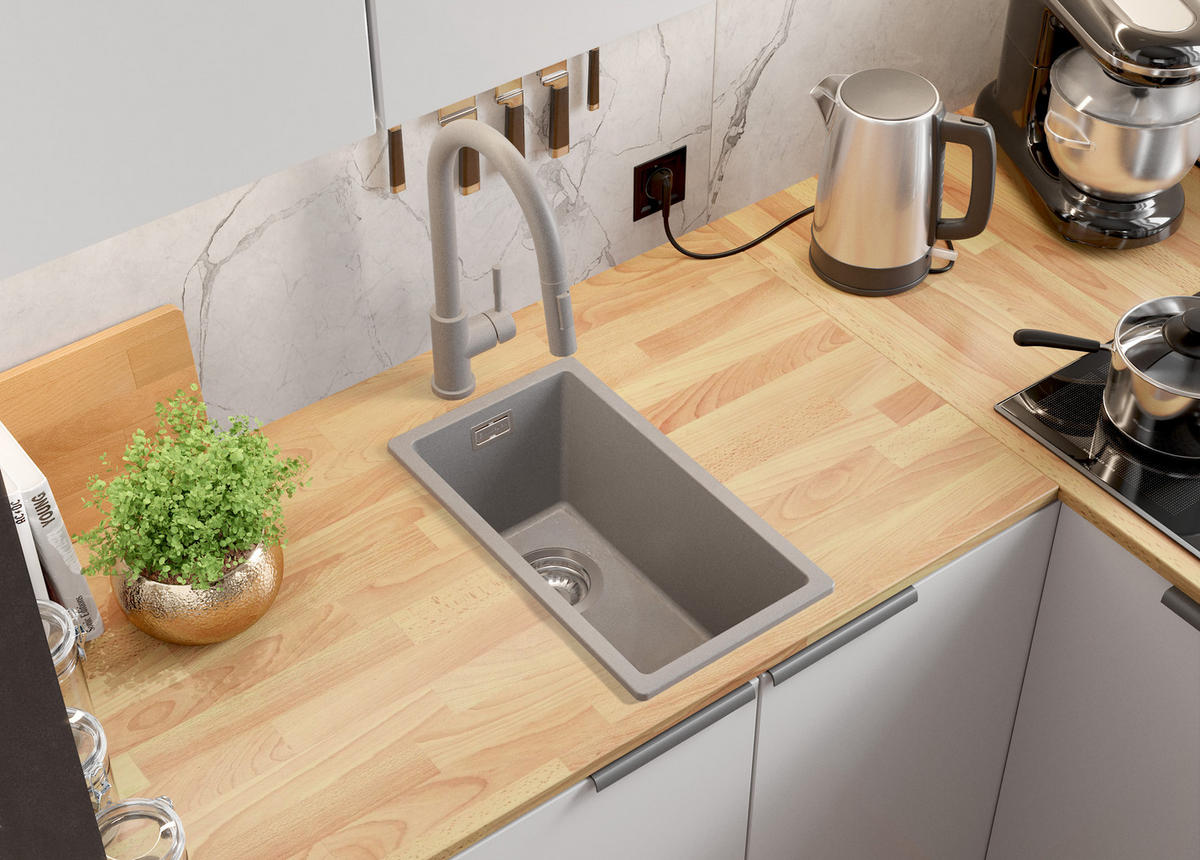 SPÜLBECKEN London Slim, 2-er set Grau 26/47 cm 1 Becken + Ablauf-Set ab 30er Unterschrank - Chromfarben/Grau, Kunststoff (26/20/47cm) - Primagran