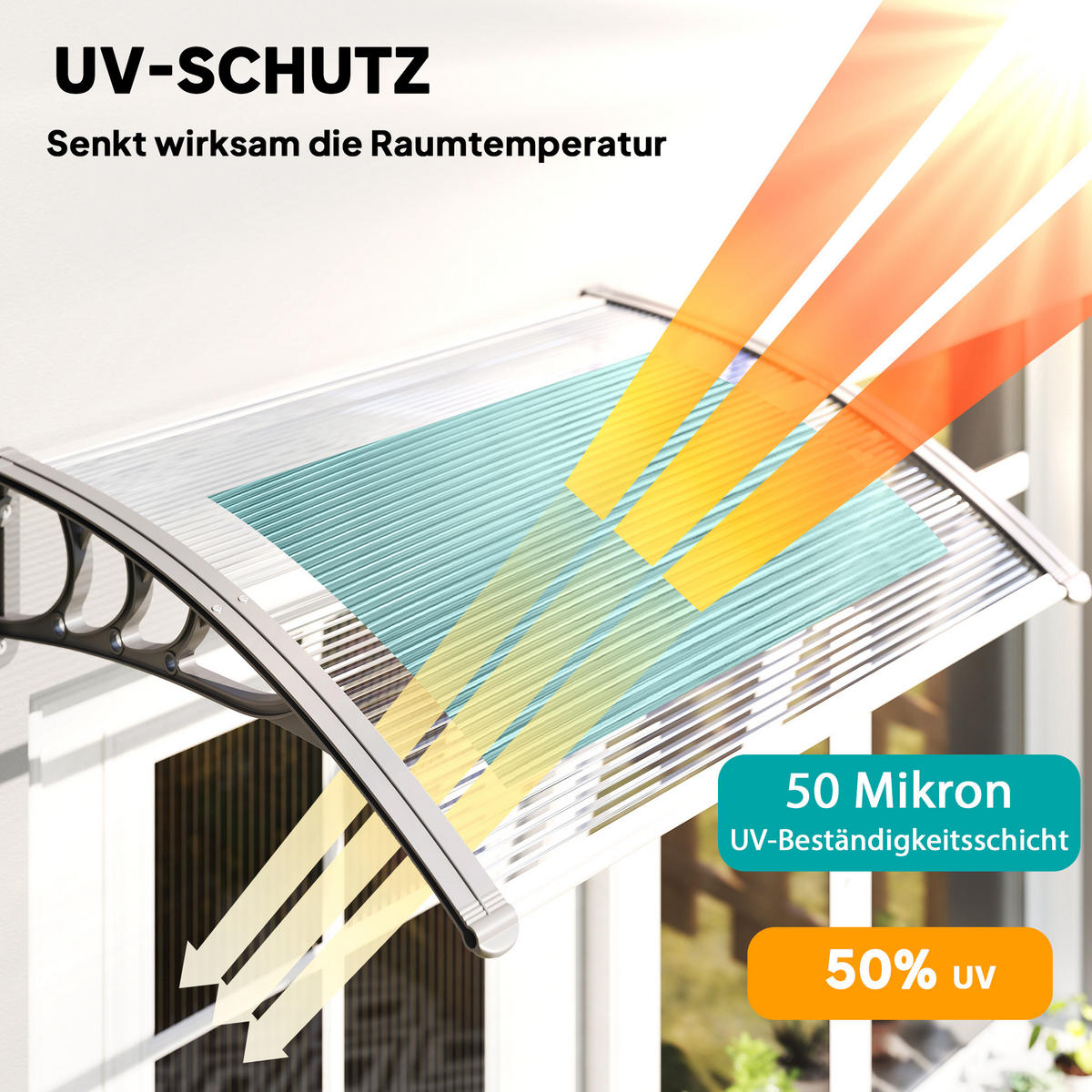 VORDACH-FÜR-HAUSTÜR Polycarbonat Silber - Silberfarben, Kunststoff (75/23/100cm) - Outsunny