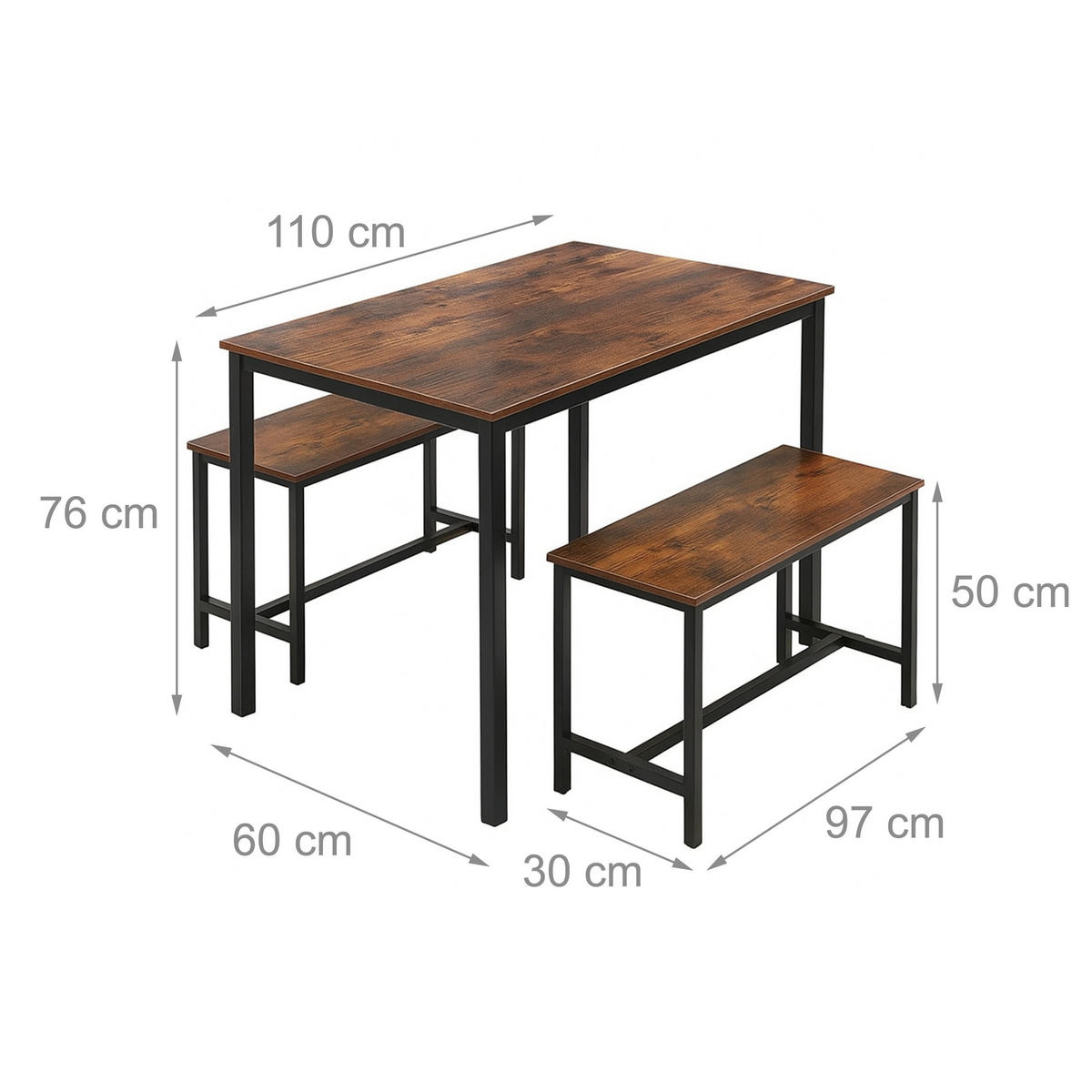 3-TLG.ESSTISCH-SET - Multicolor, Holzwerkstoff/Metall (60/110/75cm) - Relaxdays
