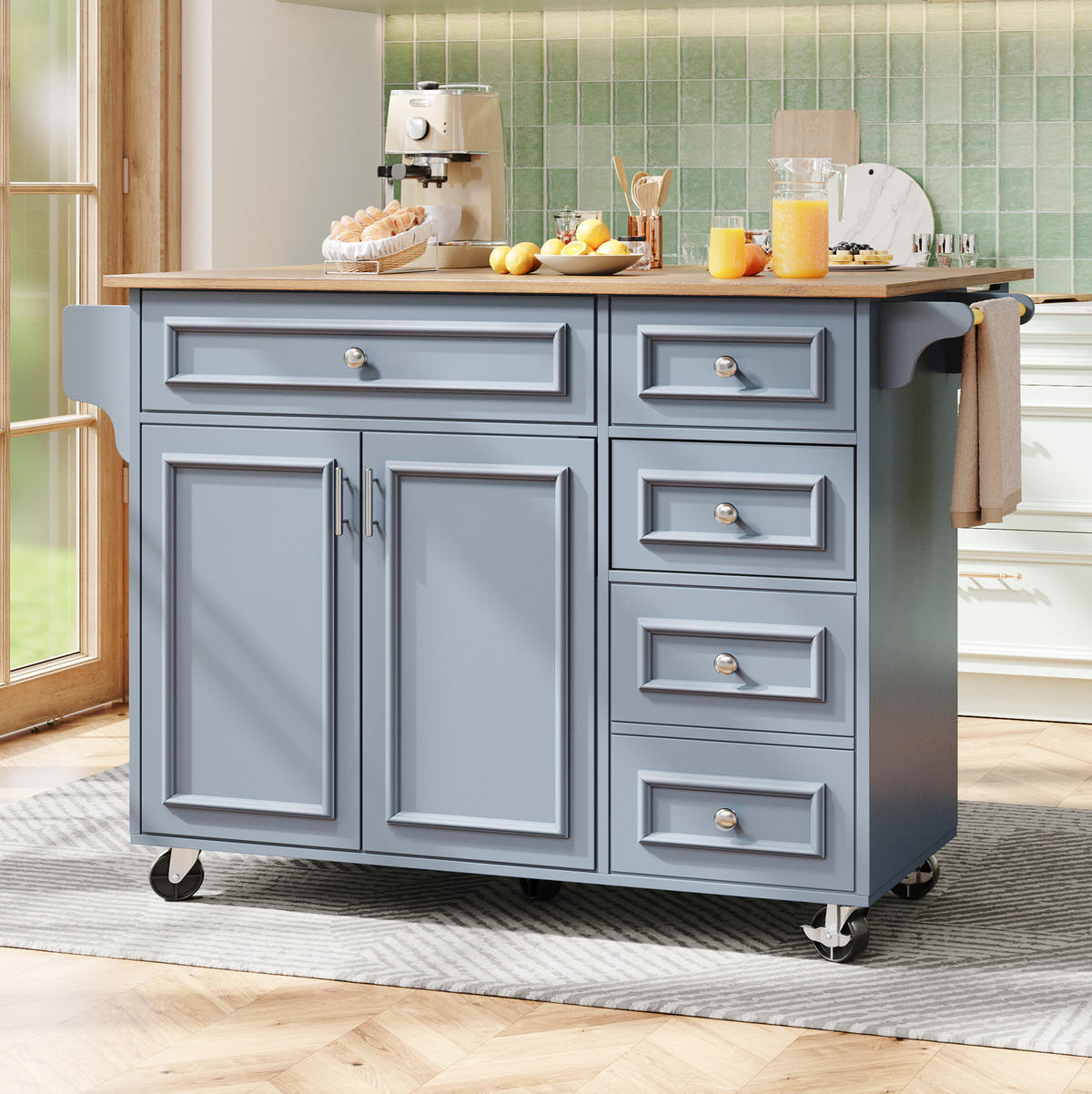KÜCHENINSEL 110/45-75/92 cm aus MDF mit klappbarer Tischplatte Babyblau - Blau, Holzwerkstoff (110/92/75cm) - Modenvie