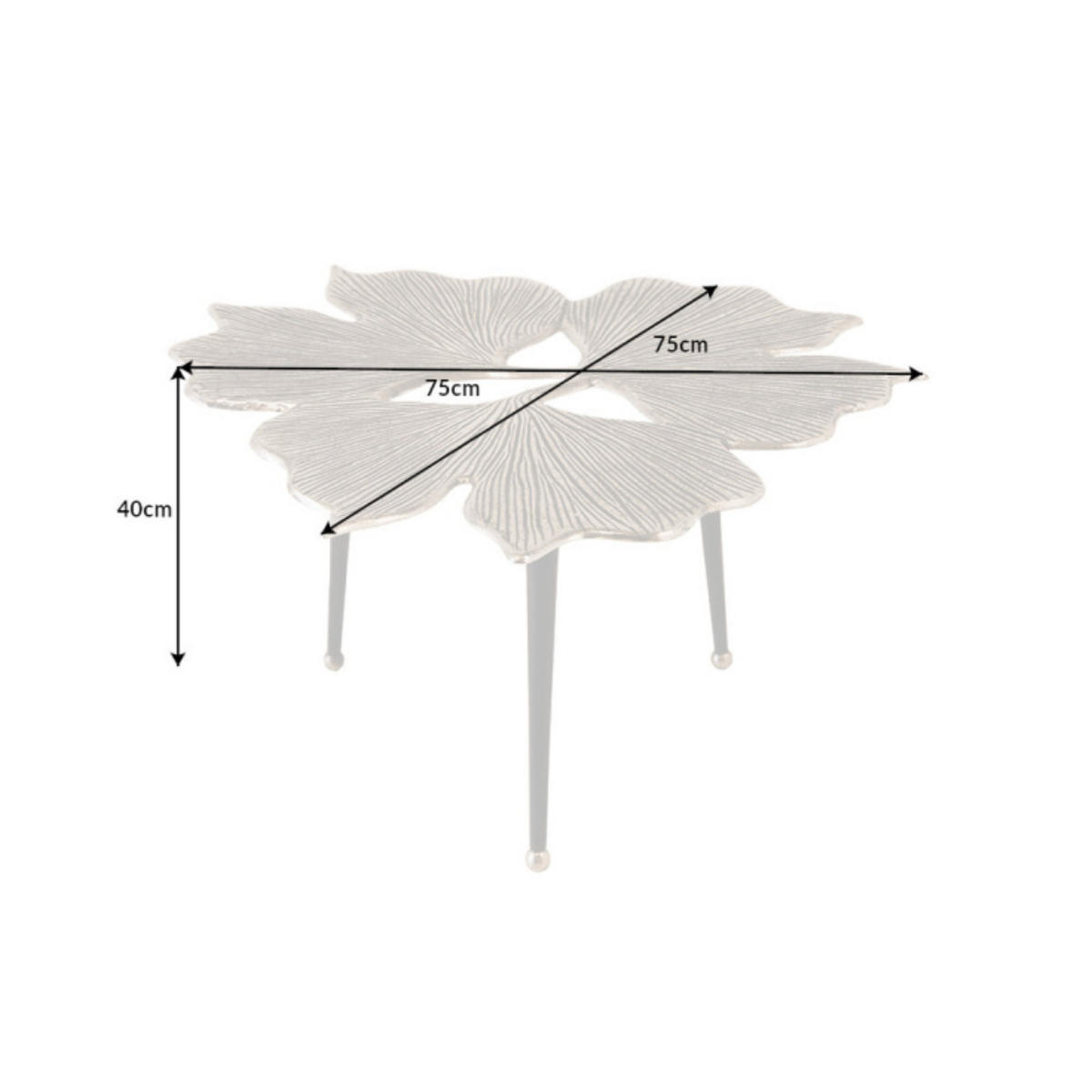 COUCHTISCH GINKGO LEAFS rechteckig Silber 75cm - Silberfarben/Schwarz, Metall (75/75/40cm) - riess-ambiente