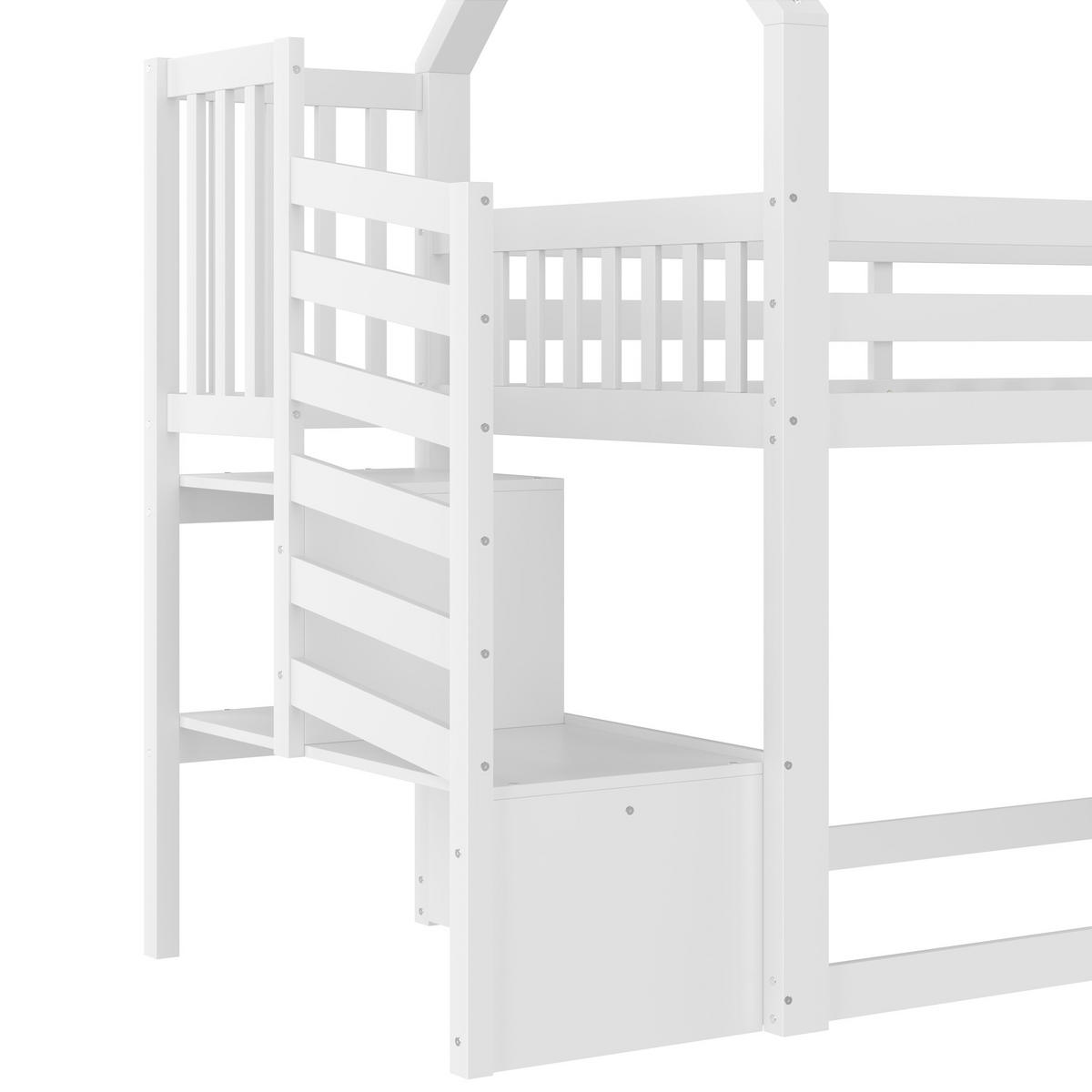ETAGENBETT 90/200 cm Weiß mit Stauraumtreppe und Rutsche - Weiß, Holz (90/200cm) - OKWISH