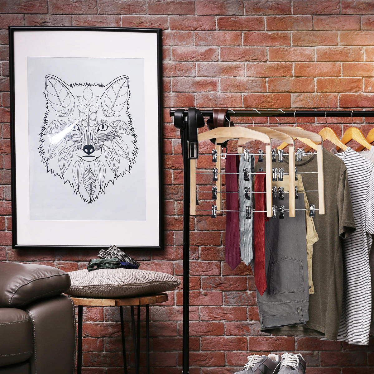 SÚPRAVA vešiakov na sukne - svetlohnedá, kov/drevo (39/45.5/2.5cm) - Relaxdays